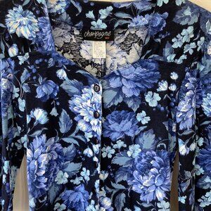 Blue floral tiered vintage late 1980's dress Champagne west brand made in USA